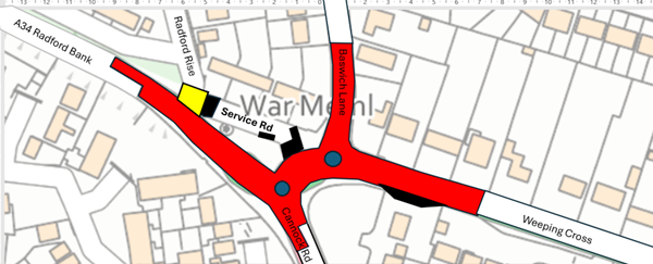 Weeping Cross Roundabout Overnight Closure extent